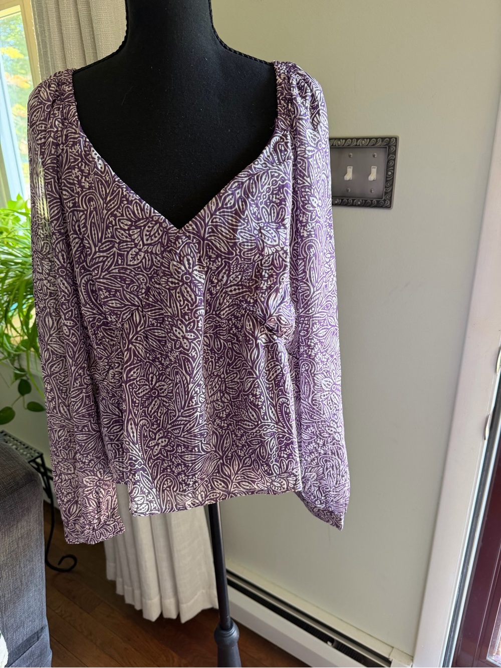 LOFT Lavender Paisley V-Neck Blouse